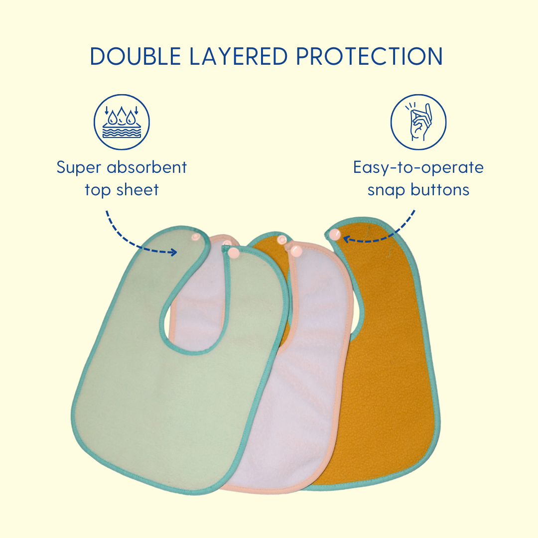 Light Green + Violet + Beige - Absorbent Bibs (Pack of 3)