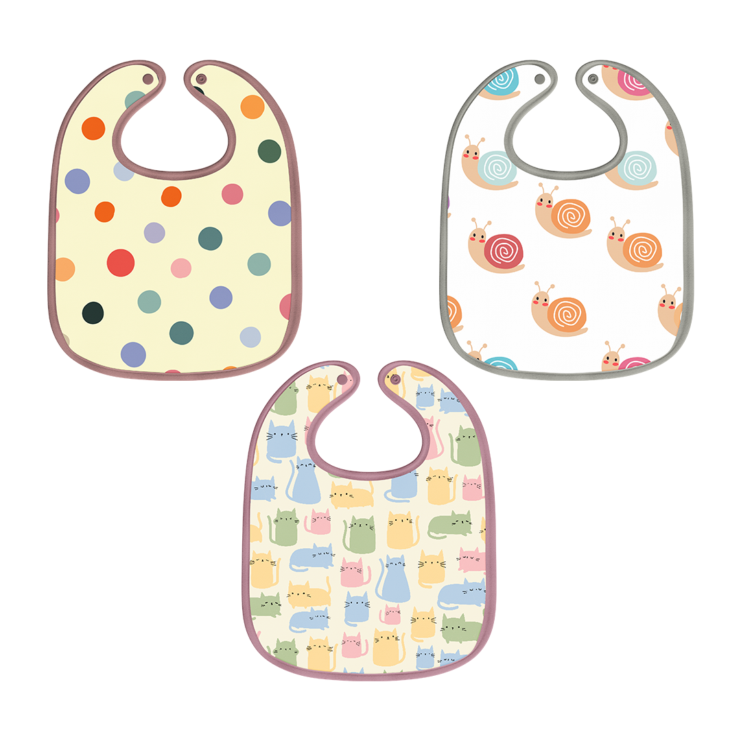 Polka dots, Snail & Cat Print Baby Bibs (Pack of 3)