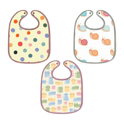 Polka dots, Snail & Cat Print Baby Bibs (Pack of 3)