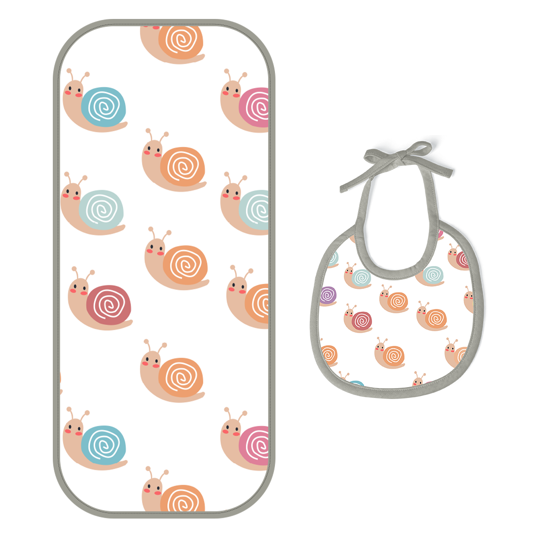 Happy Matty Snail Print Burp & Bib Sheet