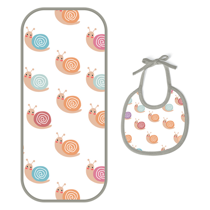 Happy Matty Snail Print Burp & Bib Sheet