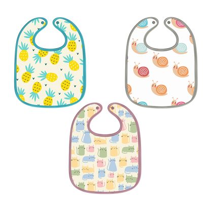 Pineapple, Snail & Cat Print Baby Bibs Large (Pack of 3)