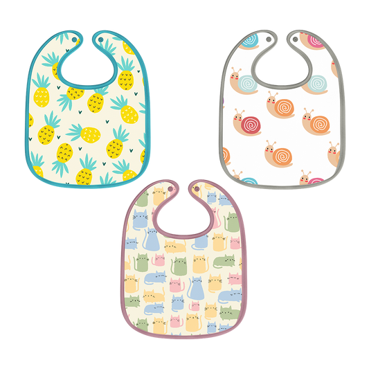 Pineapple, Snail & Cat Print Baby Bibs Large (Pack of 3)