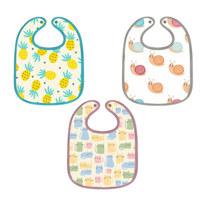 Pineapple, Snail & Cat Print Baby Bibs Medium (Pack of 3)