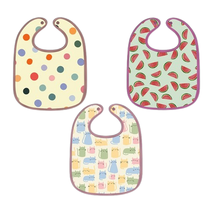 Polka Dot, Watermelon & Cat Print Baby Bibs Medium (Pack of 3)