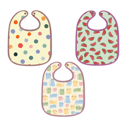 Polka Dot, Watermelon & Cat Print Baby Bibs (Pack of 3)