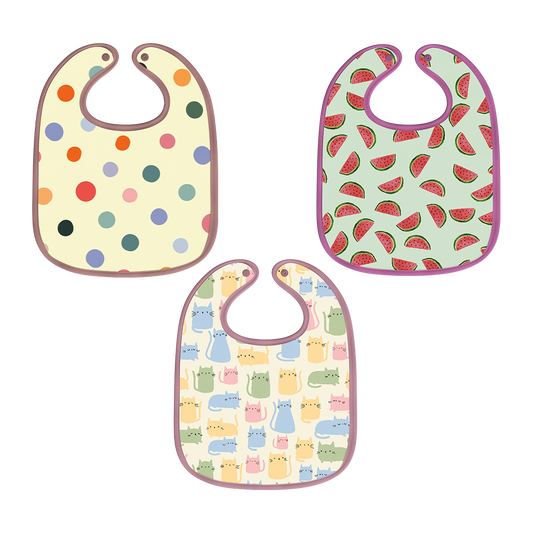 Polka Dot, Watermelon & Cat Print Baby Bibs (Pack of 3)