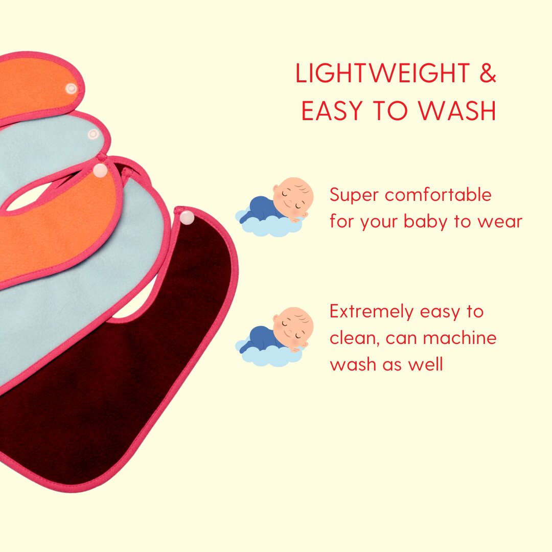 Peach + Sky Blue + Maroon - Absorbent Bibs Large (Pack of 3)