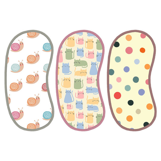 Polka Dots, Snail & Cat Print Burp Sheet  Large (Pack of 3)