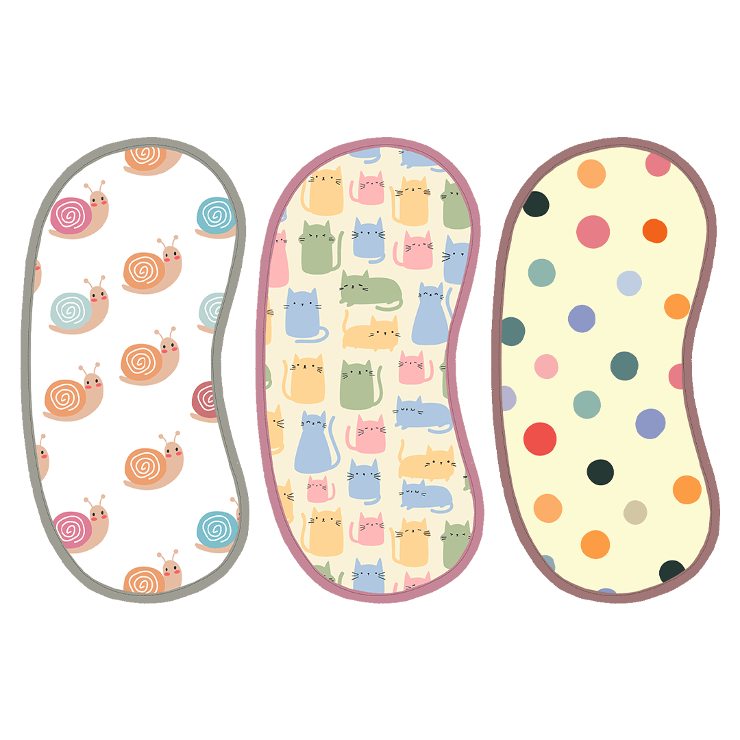 Polka Dots, Snail & Cat Print Burp Sheet  Large (Pack of 3)