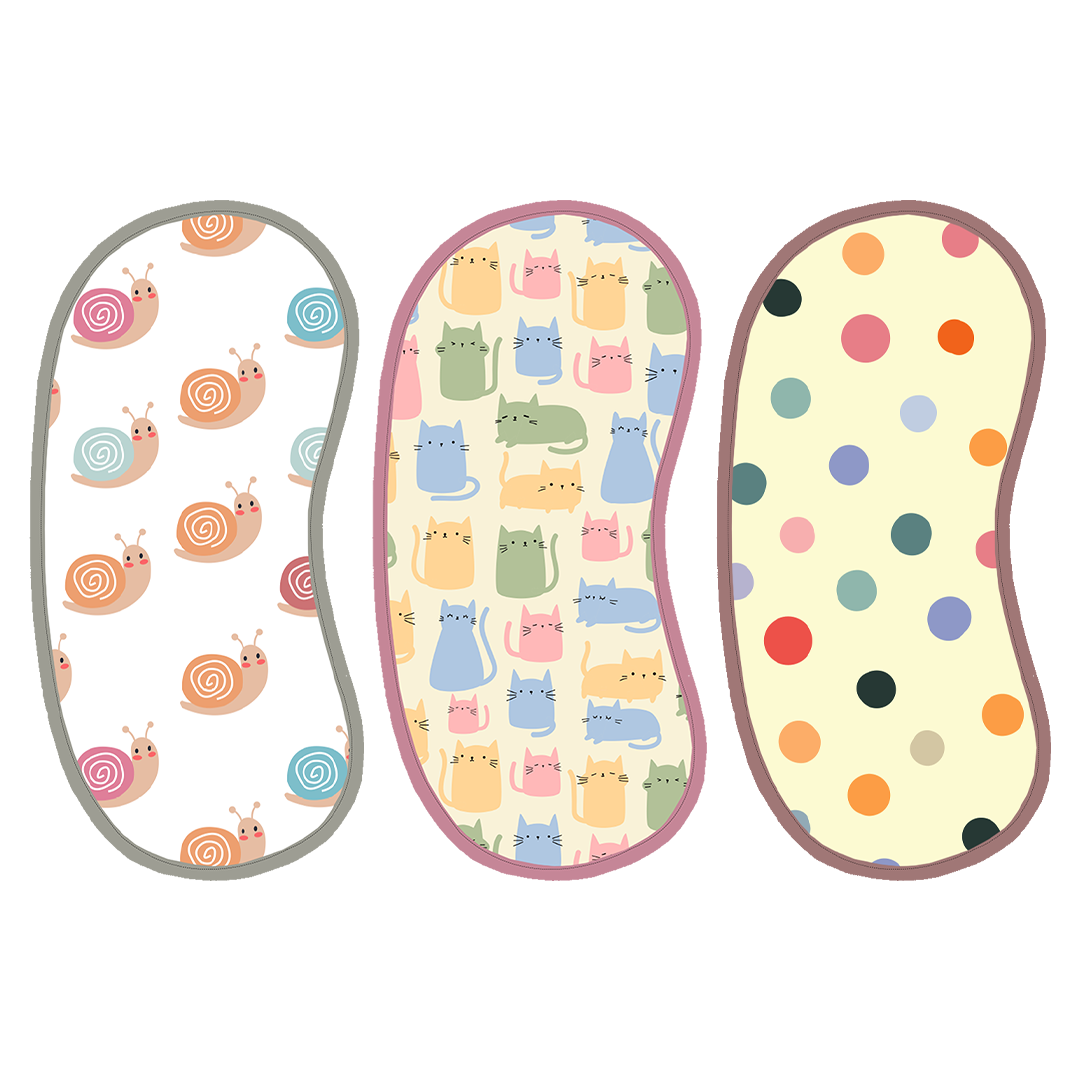 Polka Dots, Snail & Cat Print Burp Sheet  Medium (Pack of 3)