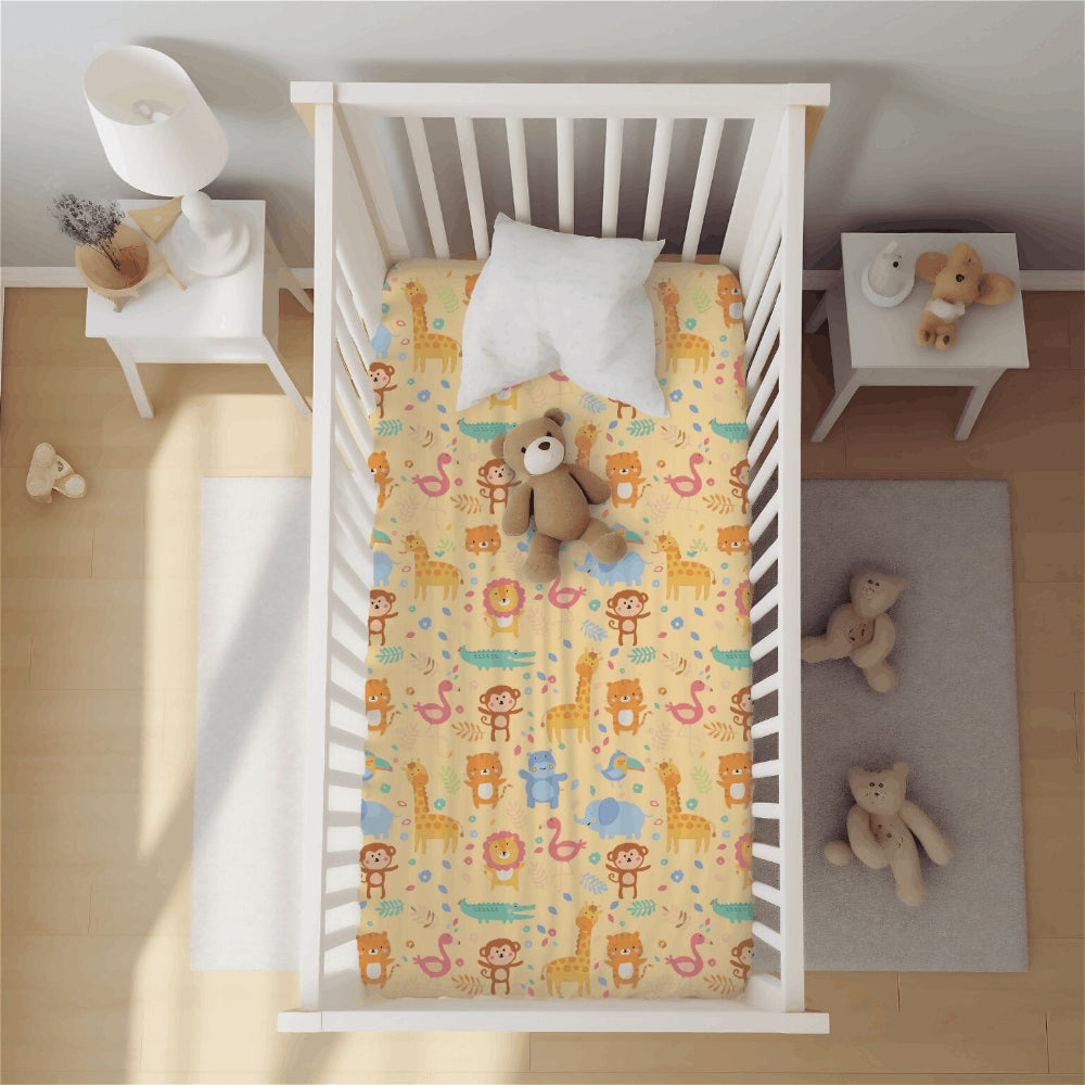 Baby Sleeping on Happy Matty Animal Print Crib Sheet