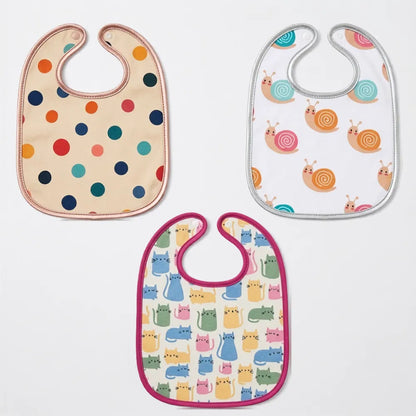 Polka dots, Snail & Cat Print Baby Bibs Large (Pack of 3)
