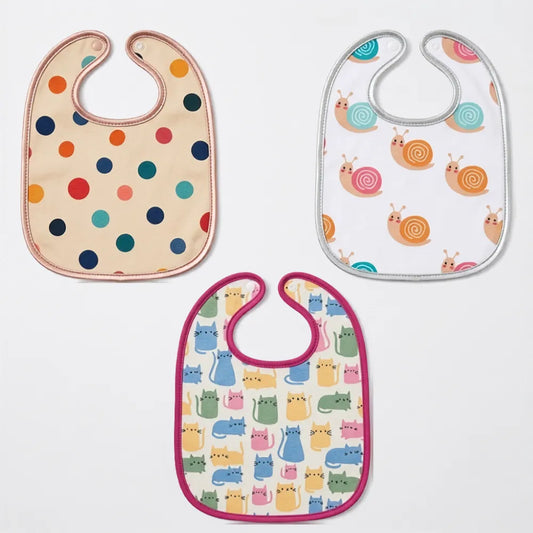 Polka dots, Snail & Cat Print Baby Bibs Large (Pack of 3)