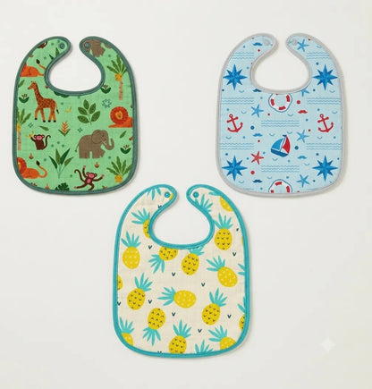 Jungle Print, Nautical Print & Snail Bibs Sheet Large (Pack of 3)