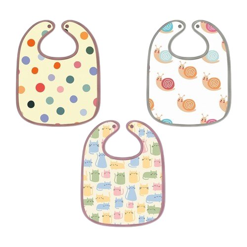 Polka dots, Snail & Cat Print Baby Bibs Large (Pack of 3)