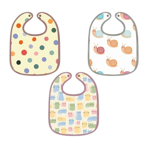 Polka dots, Snail & Cat Print Baby Bibs Medium (Pack of 3)
