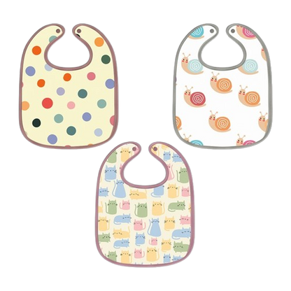 Polka dots, Snail & Cat Print Baby Bibs Medium (Pack of 3)