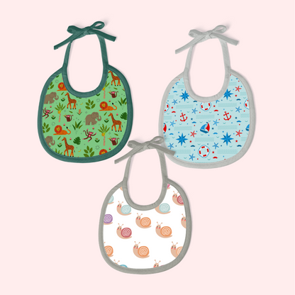 Jungle Print, Nautical Print & Snail Bibs Sheet (Pack of 3)