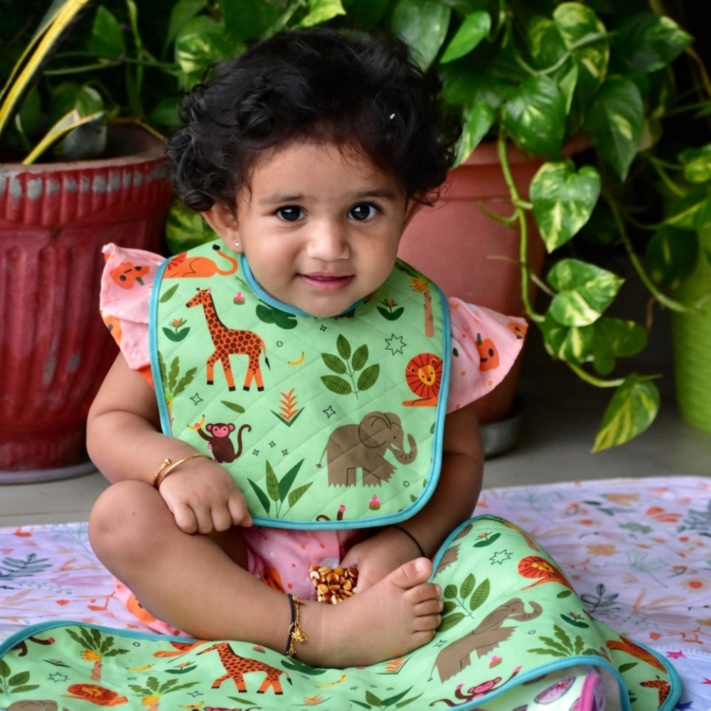 Happy Matty Jungle Print  Burp & Bib Sheet Large