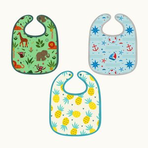Jungle Print, Nautical Print & Snail Bibs Sheet Large (Pack of 3)