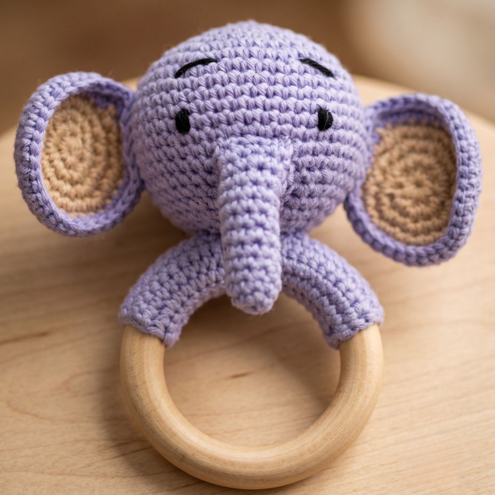 Crochet Elephant Baby Rattle