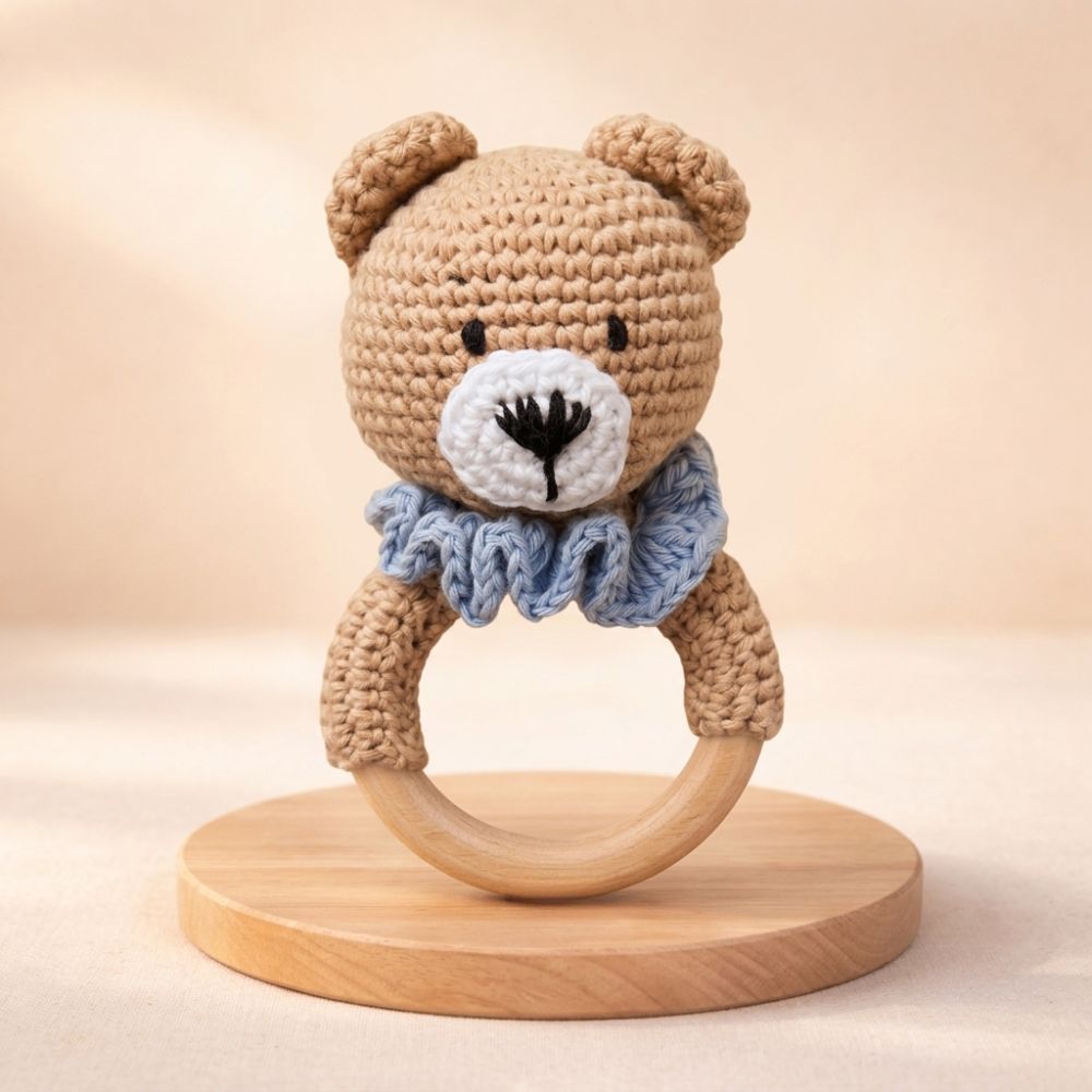Crochet Teddy Bear Baby Rattle