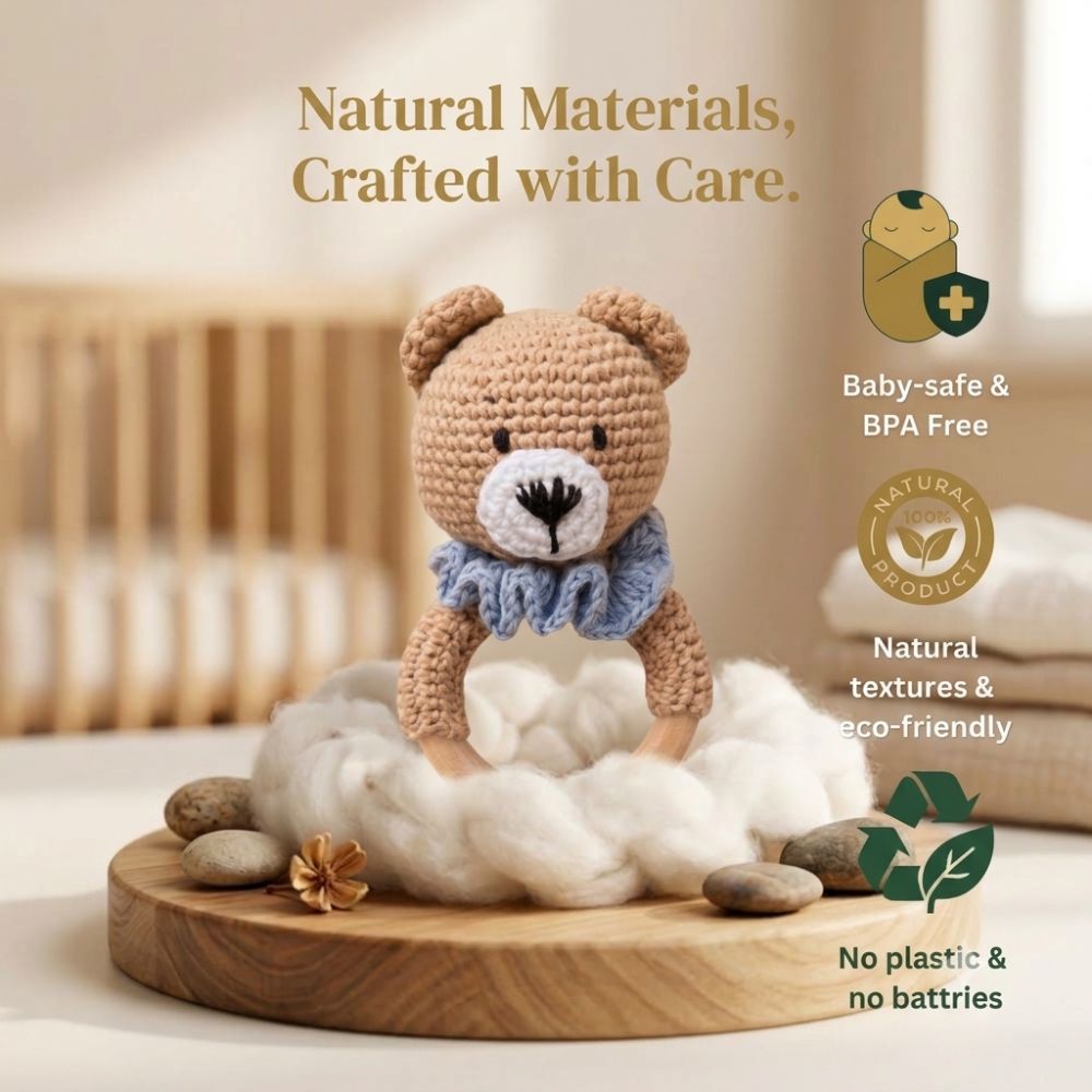 Crochet Teddy Bear Baby Rattle