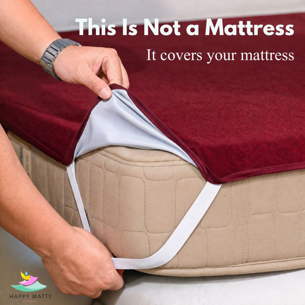 Happy Matty Maroon Elastic Waterproof Terry Cotton Mattress Protector