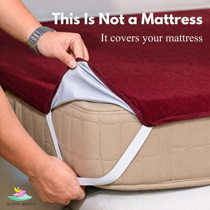 Happy Matty Maroon Elastic Waterproof Terry Cotton Mattress Protector