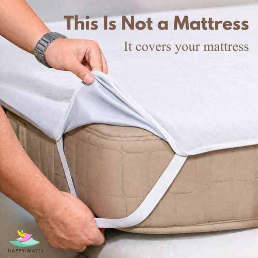 Waterproof Terry Cotton Mattress Protector - With Elastic (White)