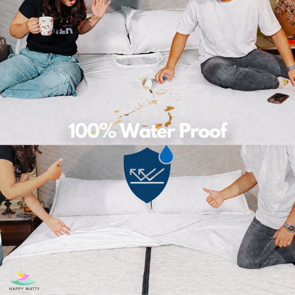 White Waterproof Terry Cotton Mattress Protector with advanced waterproof barrier by Happy Matty
