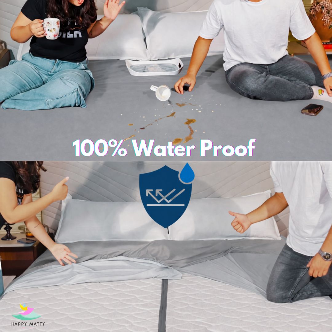 Grey Waterproof Terry Cotton Mattress Protector with advanced waterproof barrier by Happy Matty