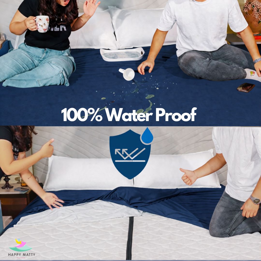 Navy Blue Waterproof Terry Cotton Mattress Protector with advanced waterproof barrier by Happy Matty