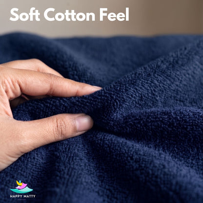 Close-up of soft terry cotton fabric on Happy Matty Navy Blue Waterproof Mattress Protector