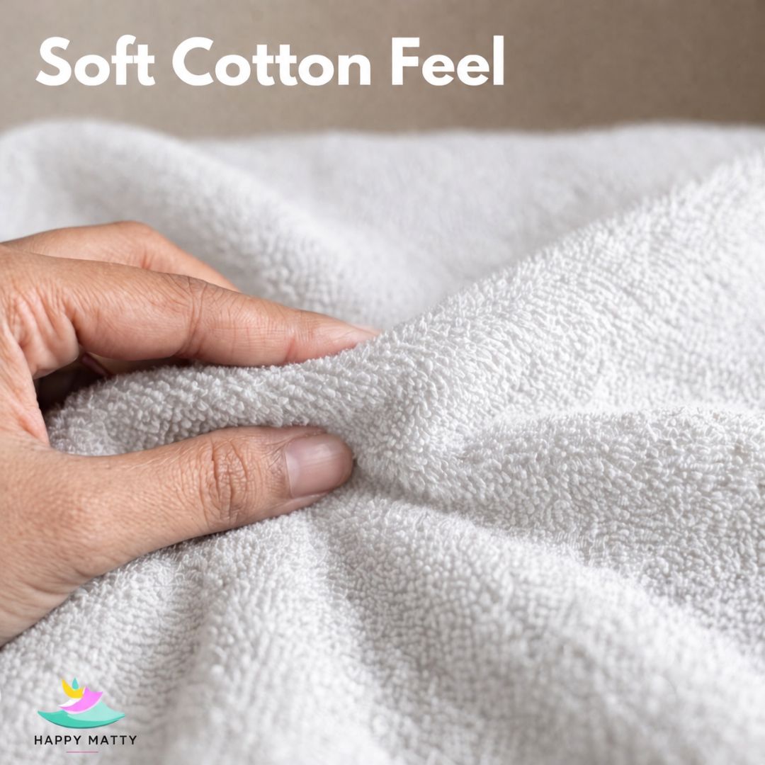 Close-up of soft terry cotton fabric on Happy Matty White Waterproof Mattress Protector