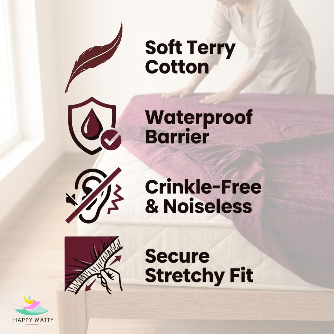 Soft Terry Cotton fabric of Happy Matty Maroon Waterproof Mattress Protector