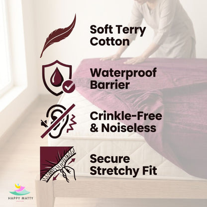 Soft Terry Cotton fabric of Happy Matty Maroon Waterproof Mattress Protector