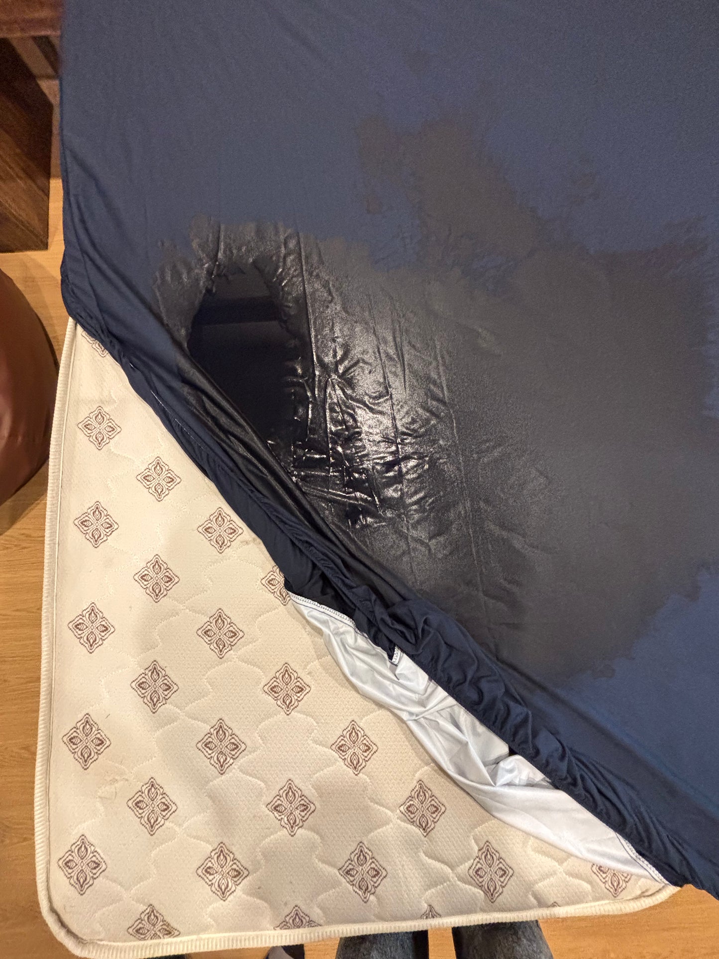 Lycra Navy Blue Waterproof Mattress Protector