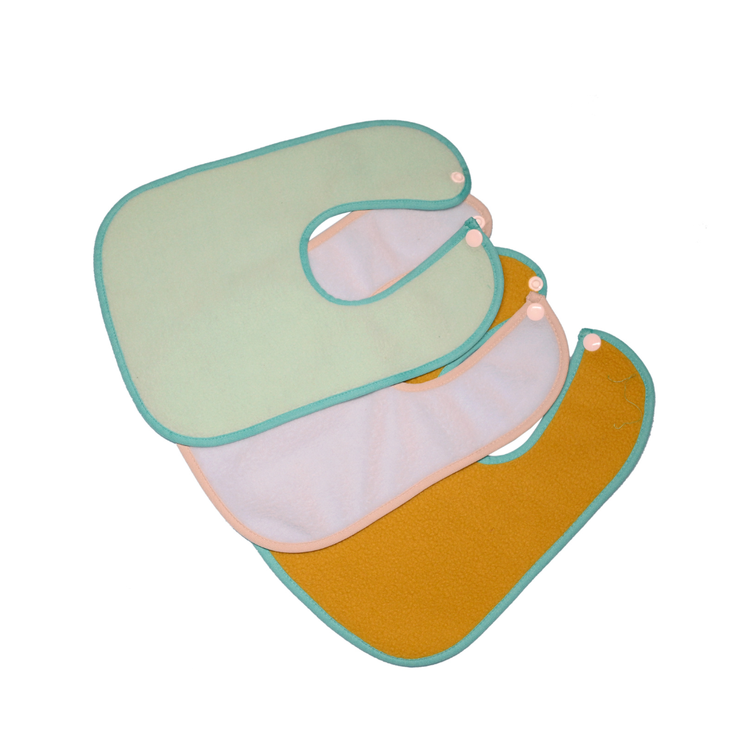 Light Green + Violet + Beige - Absorbent Bibs (Pack of 3)