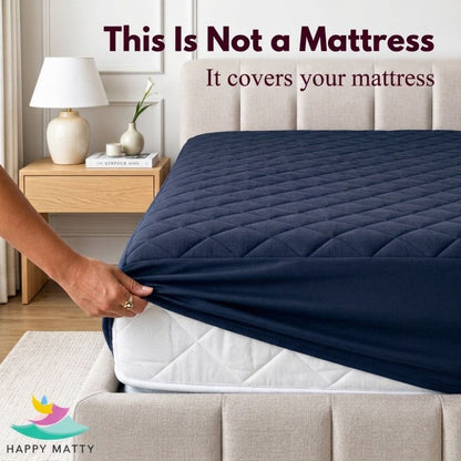 Waterproof Quilted Mattress Protector (Navy Blue)