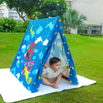 Baby playing with midnight play tent