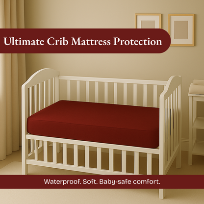 Waterproof Maroon Crib Mattress Protector Sheet