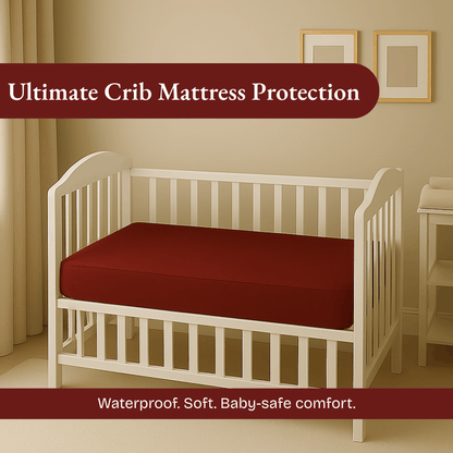 Waterproof Maroon Crib Mattress Protector Sheet