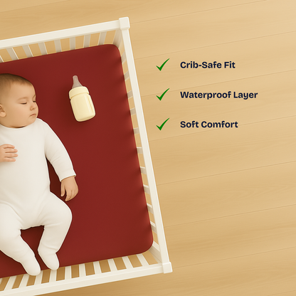Waterproof Maroon Crib Mattress Protector Sheet